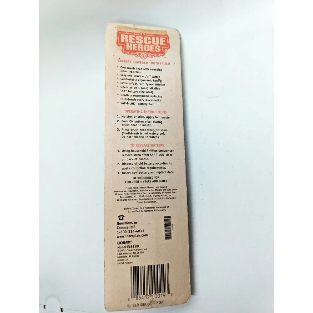 Vintage RESCUE HEROES Jake Justice  Toothbrush Battery Powered Fisher Price NEW